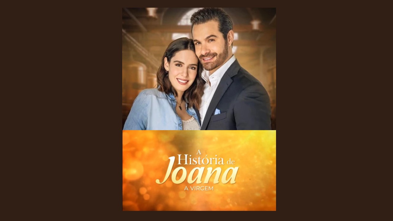 Os protagonistas citados no resumo A História de Joana, a Virgem, acima do logo da novela. Ilustra a separação entre os resumos semanais.