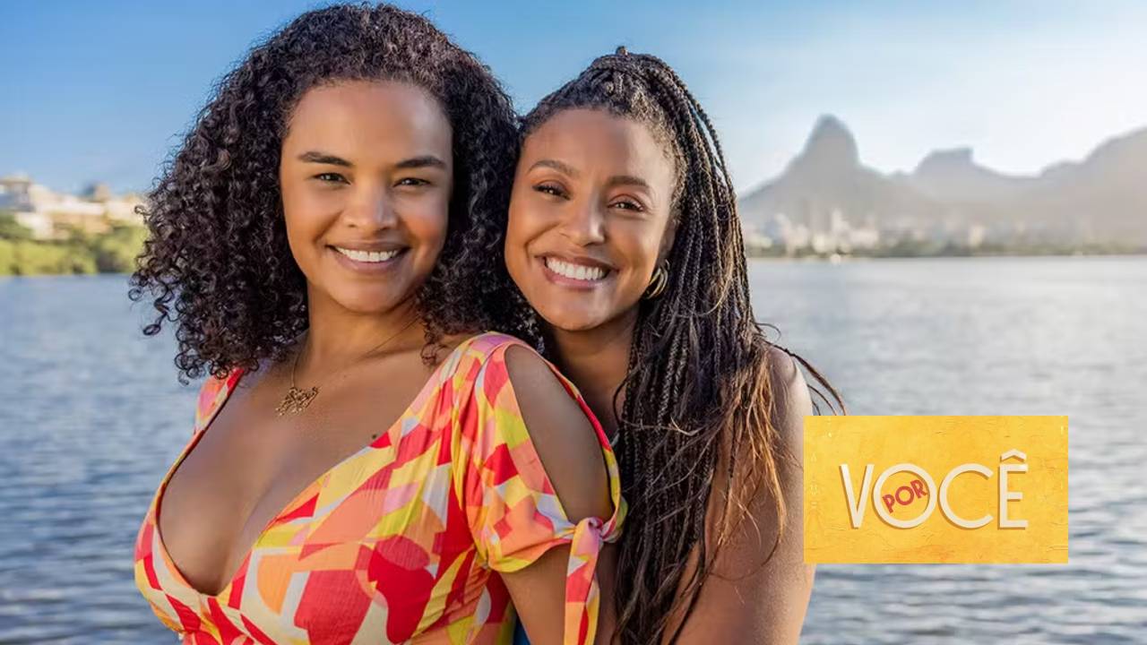 Os protagonistas citados no resumo Por Você, acima do logo da novela. Ilustra a separação entre os resumos semanais.